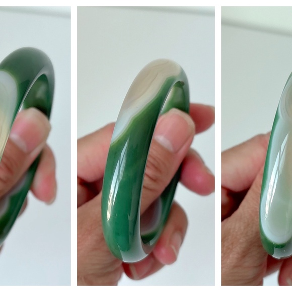 56mm Natural Green Agate Round Bangle BA123 - Picture 5 of 11